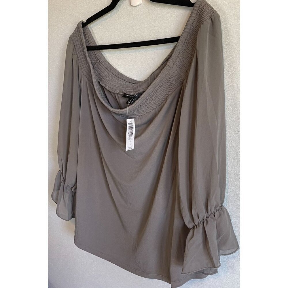 NWT Torrid Womens Gray Studio Knit Off Shoulder Smocked Chiffon Swing Top Large - Picture 4 of 13